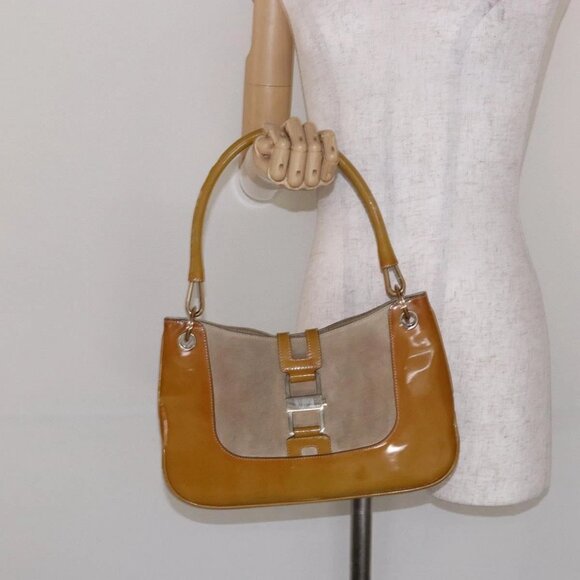 GUCCI Shoulder Bag Suede Beige Gold 001 4150 Auth hk2911 - Picture 1 of 16